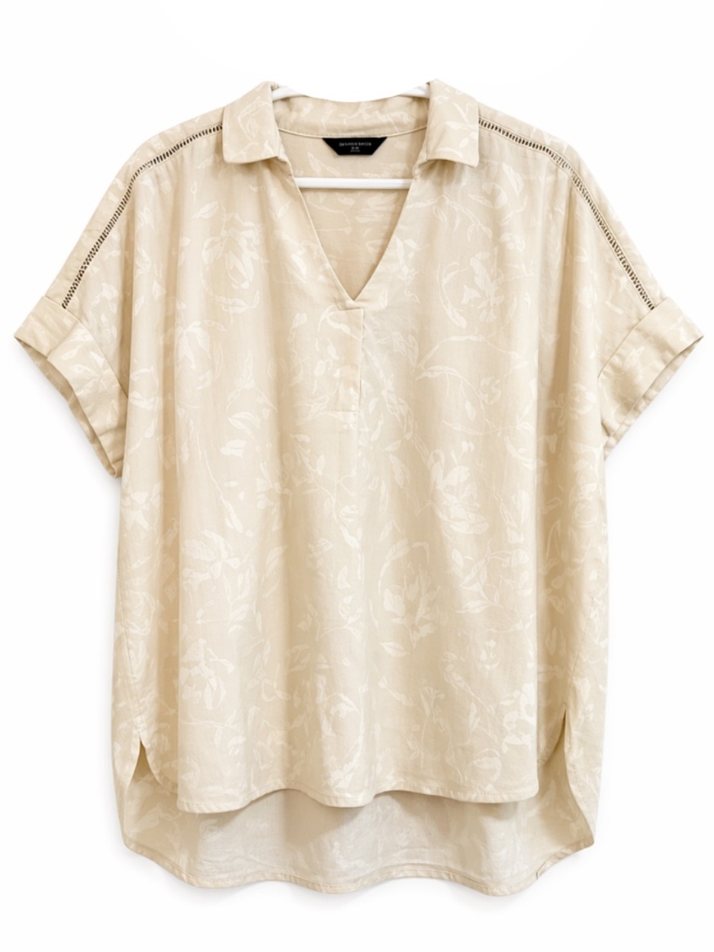 4/$20➡️ Denver Hayes Cream White Stripe Floral Collar Short Sleeve Blouse – Med
